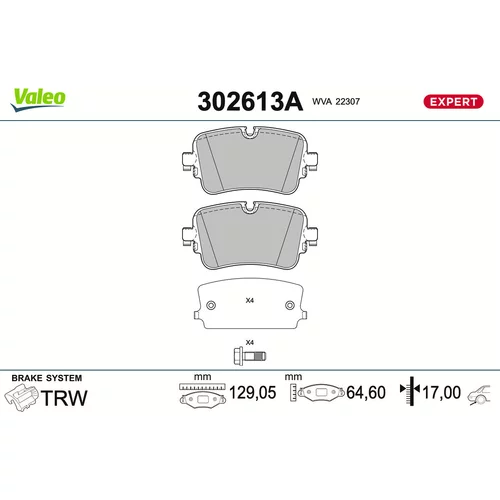 Sada brzdových platničiek kotúčovej brzdy VALEO 302613A