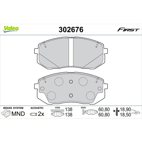 Sada brzdových platničiek kotúčovej brzdy VALEO 302676
