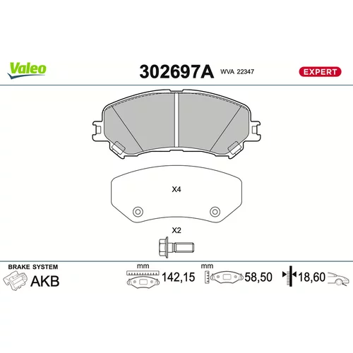 Sada brzdových platničiek kotúčovej brzdy VALEO 302697A