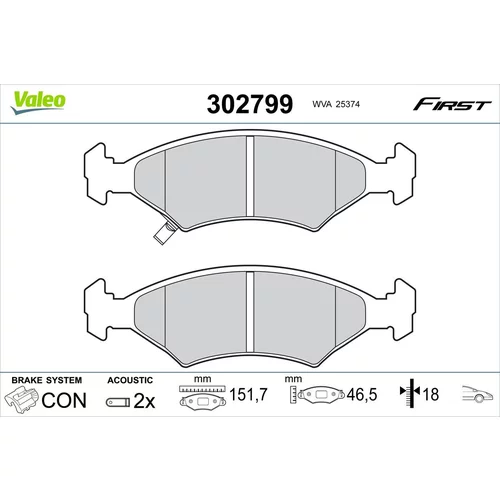 Sada brzdových platničiek kotúčovej brzdy VALEO 302799