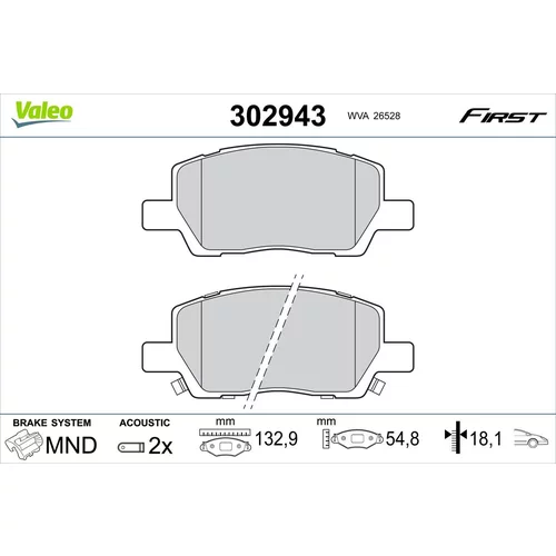 Sada brzdových platničiek kotúčovej brzdy VALEO 302943