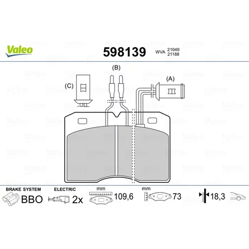 Sada brzdových platničiek kotúčovej brzdy VALEO 598139
