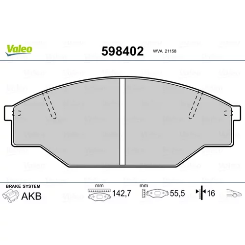 Sada brzdových platničiek kotúčovej brzdy VALEO 598402