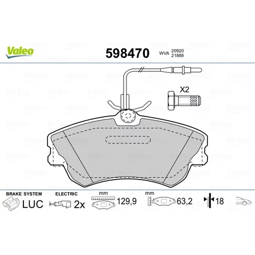 Sada brzdových platničiek kotúčovej brzdy VALEO 598470