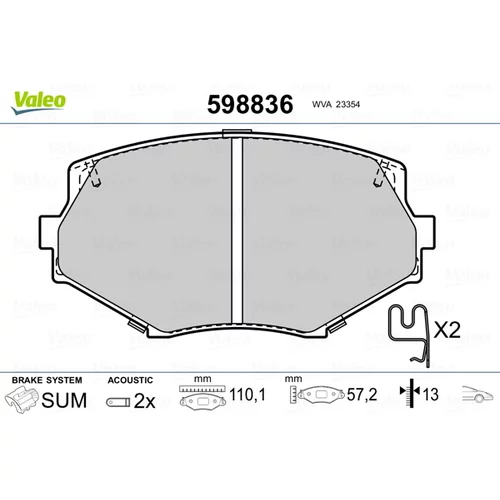 Sada brzdových platničiek kotúčovej brzdy VALEO 598836
