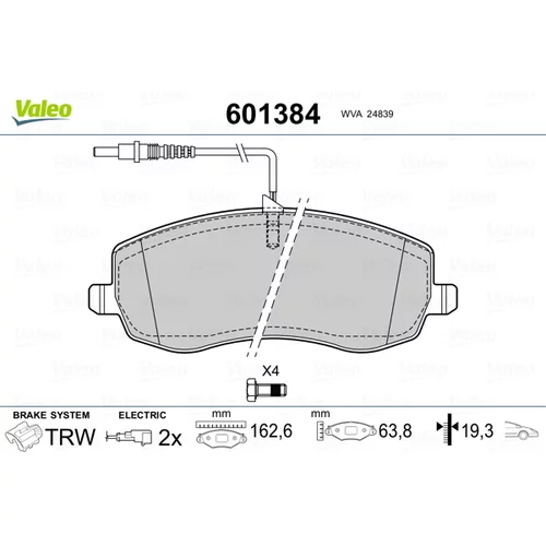 Sada brzdových platničiek kotúčovej brzdy VALEO 601384