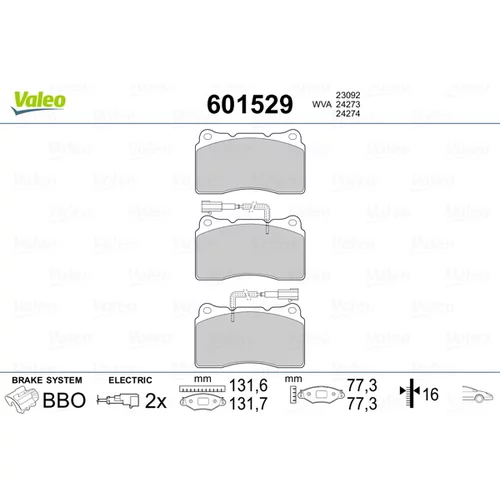 Sada brzdových platničiek kotúčovej brzdy VALEO 601529