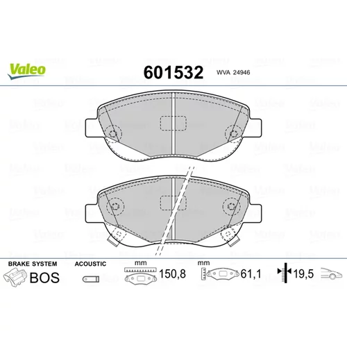 Sada brzdových platničiek kotúčovej brzdy VALEO 601532
