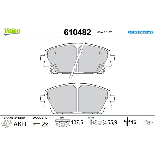 Sada brzdových platničiek kotúčovej brzdy VALEO 610482