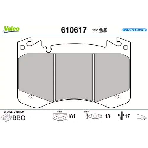 Sada brzdových platničiek kotúčovej brzdy VALEO 610617