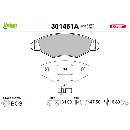 Sada brzdových platničiek kotúčovej brzdy VALEO 301461A