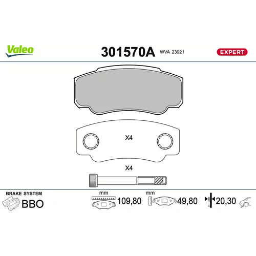 Sada brzdových platničiek kotúčovej brzdy VALEO 301570A