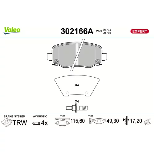 Sada brzdových platničiek kotúčovej brzdy VALEO 302166A