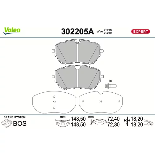 Sada brzdových platničiek kotúčovej brzdy VALEO 302205A
