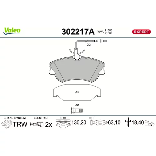 Sada brzdových platničiek kotúčovej brzdy VALEO 302217A