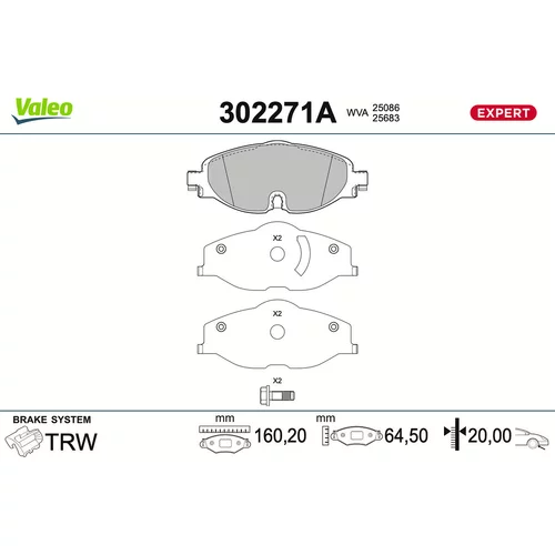 Sada brzdových platničiek kotúčovej brzdy VALEO 302271A