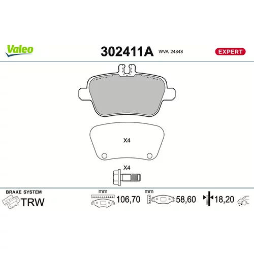 Sada brzdových platničiek kotúčovej brzdy VALEO 302411A
