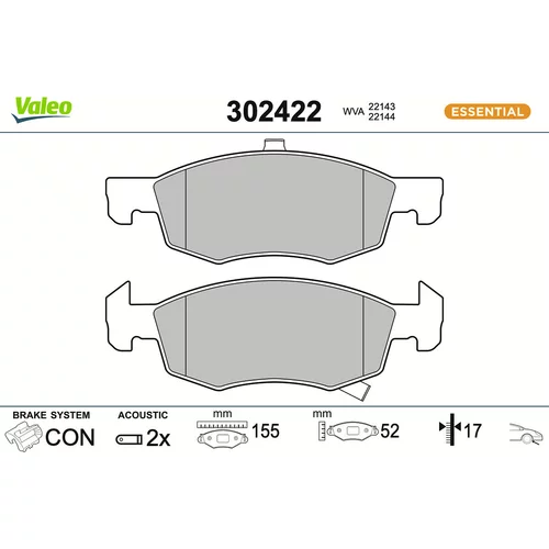 Sada brzdových platničiek kotúčovej brzdy VALEO 302422