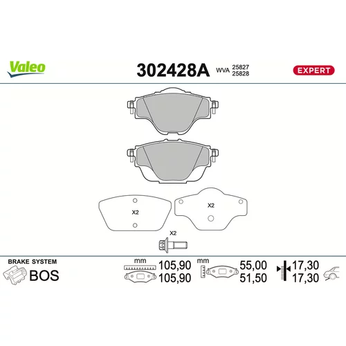 Sada brzdových platničiek kotúčovej brzdy VALEO 302428A