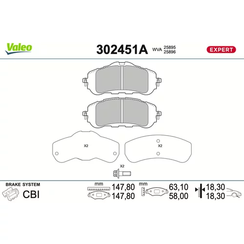 Sada brzdových platničiek kotúčovej brzdy VALEO 302451A