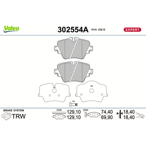 Sada brzdových platničiek kotúčovej brzdy VALEO 302554A