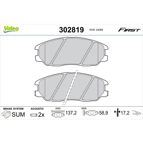 Sada brzdových platničiek kotúčovej brzdy VALEO 302819