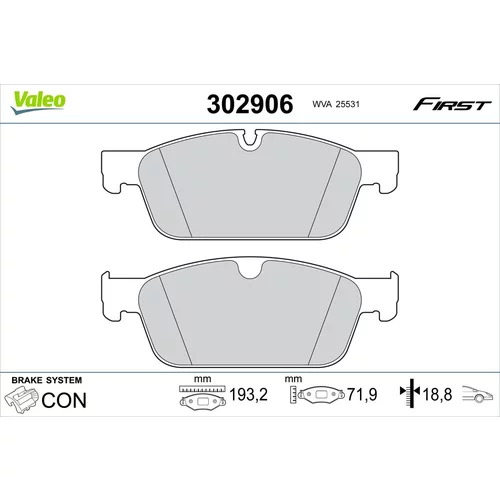 Sada brzdových platničiek kotúčovej brzdy VALEO 302906