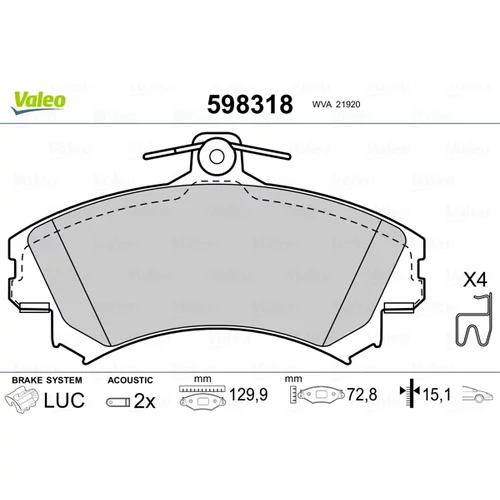 Sada brzdových platničiek kotúčovej brzdy VALEO 598318