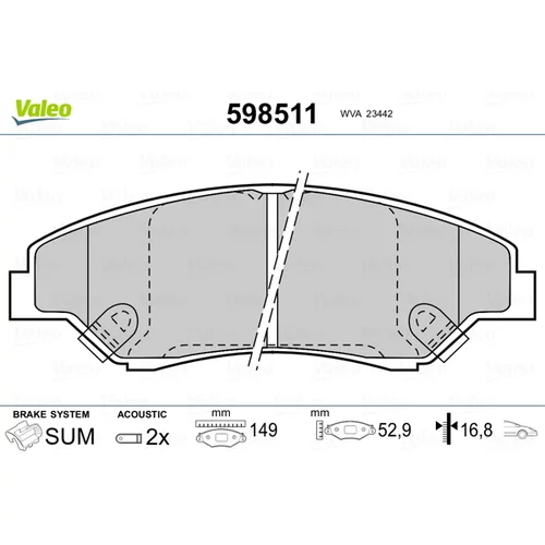 Sada brzdových platničiek kotúčovej brzdy VALEO 598511