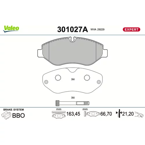 Sada brzdových platničiek kotúčovej brzdy VALEO 301027A
