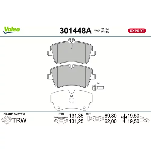 Sada brzdových platničiek kotúčovej brzdy VALEO 301448A
