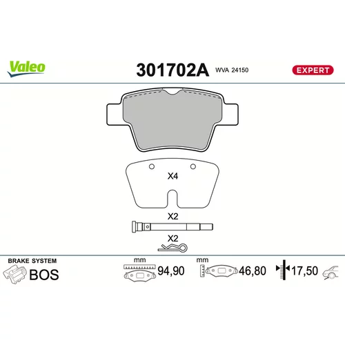 Sada brzdových platničiek kotúčovej brzdy VALEO 301702A