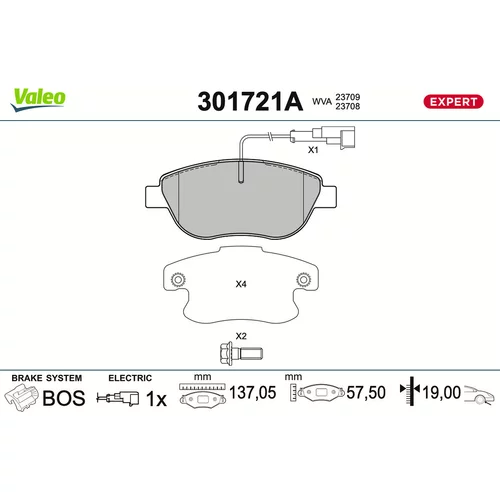 Sada brzdových platničiek kotúčovej brzdy VALEO 301721A