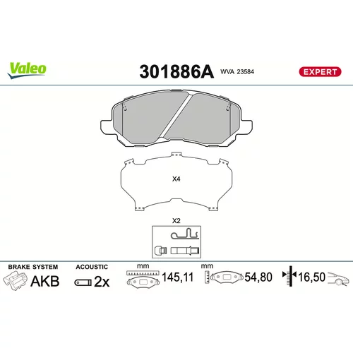 Sada brzdových platničiek kotúčovej brzdy VALEO 301886A