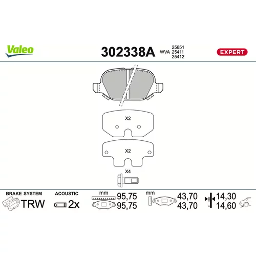 Sada brzdových platničiek kotúčovej brzdy VALEO 302338A