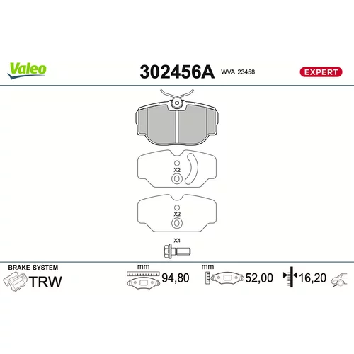Sada brzdových platničiek kotúčovej brzdy VALEO 302456A