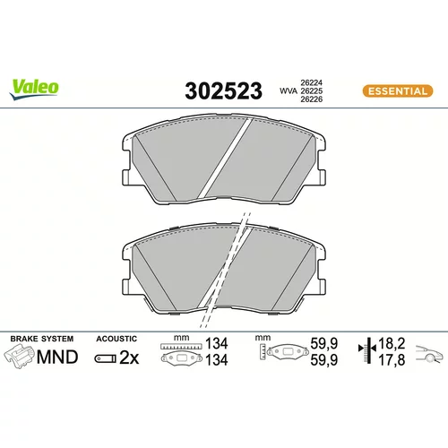 Sada brzdových platničiek kotúčovej brzdy VALEO 302523