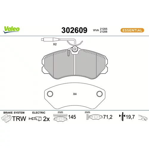 Sada brzdových platničiek kotúčovej brzdy VALEO 302609