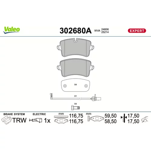 Sada brzdových platničiek kotúčovej brzdy VALEO 302680A