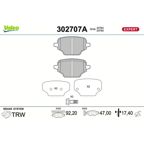 Sada brzdových platničiek kotúčovej brzdy VALEO 302707A