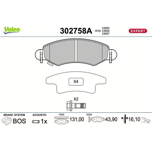 Sada brzdových platničiek kotúčovej brzdy VALEO 302758A