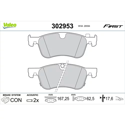 Sada brzdových platničiek kotúčovej brzdy VALEO 302953