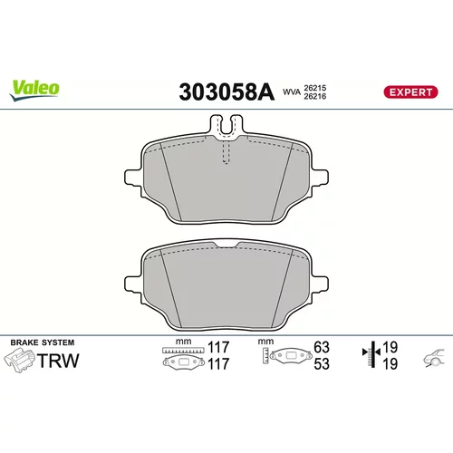 Sada brzdových platničiek kotúčovej brzdy VALEO 303058A