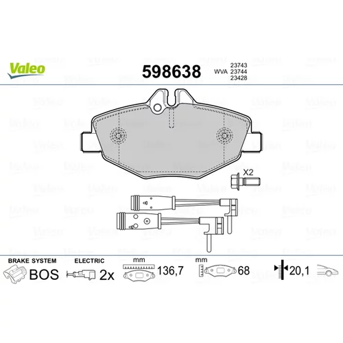 Sada brzdových platničiek kotúčovej brzdy VALEO 598638