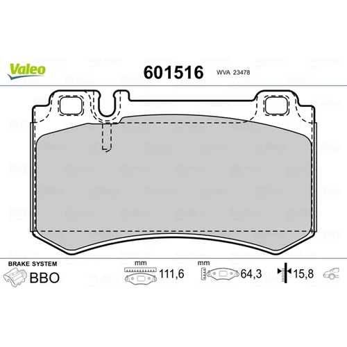 Sada brzdových platničiek kotúčovej brzdy VALEO 601516
