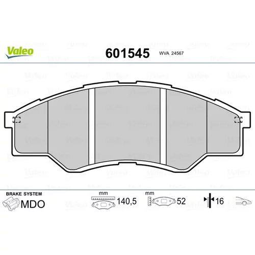 Sada brzdových platničiek kotúčovej brzdy VALEO 601545