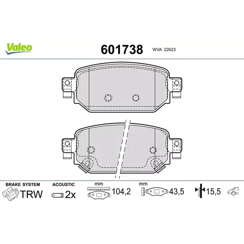 Sada brzdových platničiek kotúčovej brzdy VALEO 601738