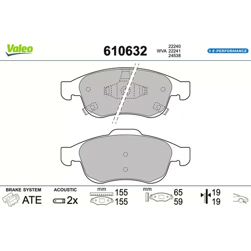 Sada brzdových platničiek kotúčovej brzdy VALEO 610632