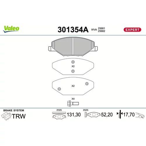 Sada brzdových platničiek kotúčovej brzdy VALEO 301354A