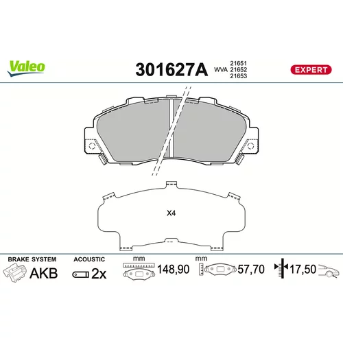 Sada brzdových platničiek kotúčovej brzdy VALEO 301627A